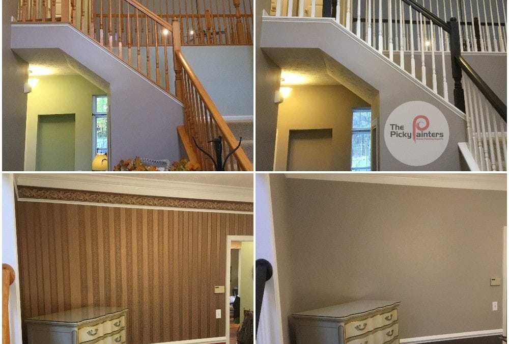 Interior Painting, stain to paint, wallpaper removal