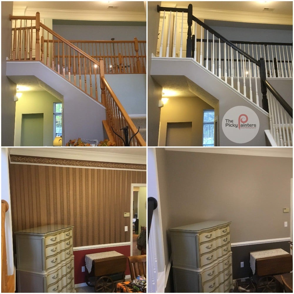 Interior Painting, stain to paint, wallpaper removal